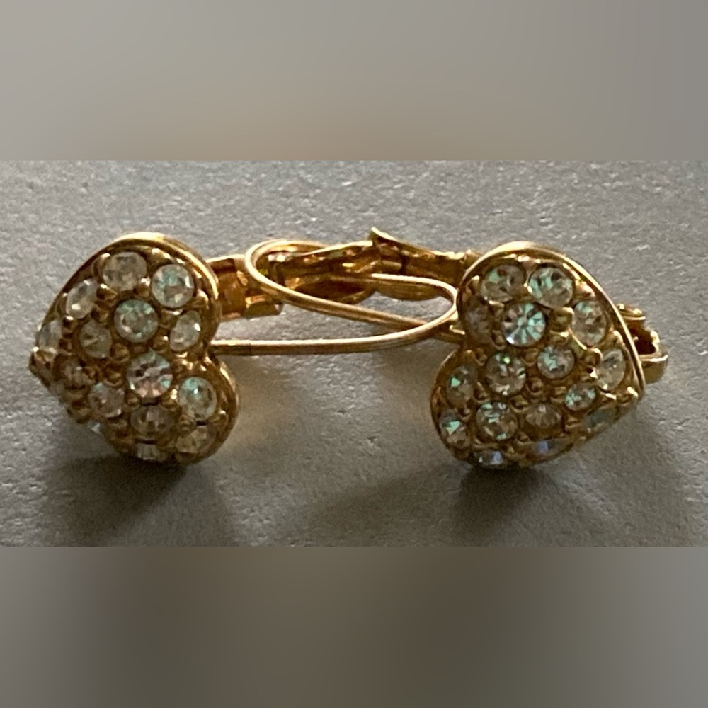 SWAROVSKI Gold Tone Crystal Leverback Heart Earrings - Picture 2 of 7